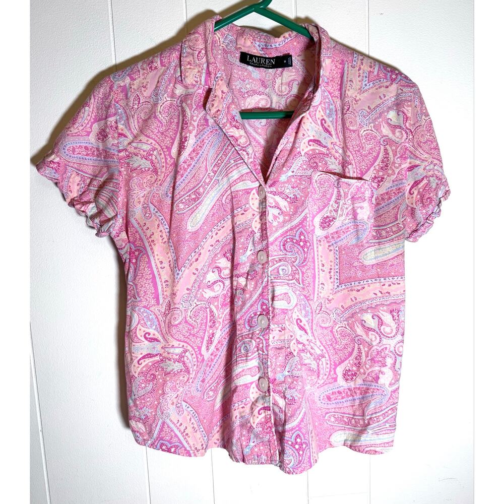 Lauren Ralph Lauren Pink Paisley 2 Piece Pajama Set M Short Sleeve Button Down - Picture 5 of 14